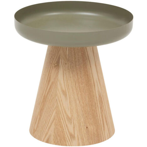 Atmosphera – Table d'appoint ronde 41cm – MDF et acier – Finition mate – Placage bois frêne – Piètement avec patins – Couleur vert de gris (1/5)