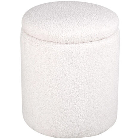 Pouf Coffre Tissu Bouclette "Limpen" 40cm Blanc (1/5)