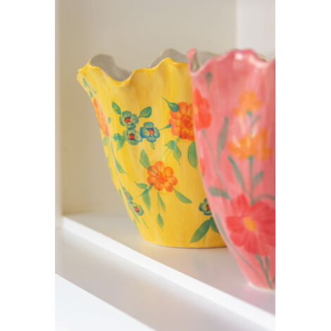 Lot De 5 Fleurs En Argile Fait Main – Couleur Pêche Et Rose – Céramique Artisanale A2