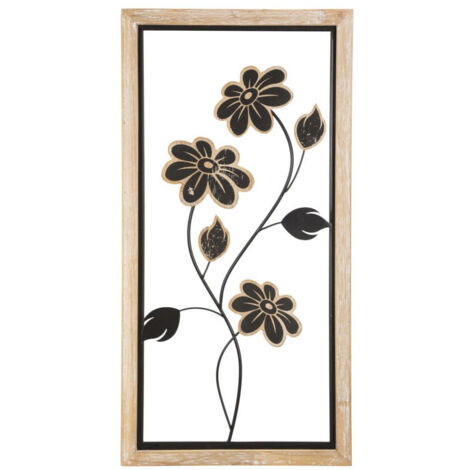 Décoration Murale Encadrée en Métal Fleurs 50cm Multicolore