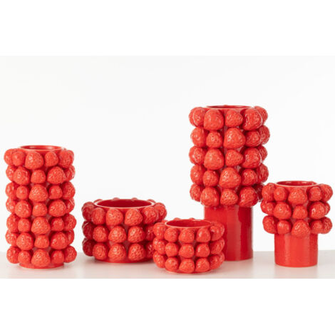 Pot De Fleurs Céramique Fraise Motif Beige Et Rouge - 11x11x10 Cm - Neuf
