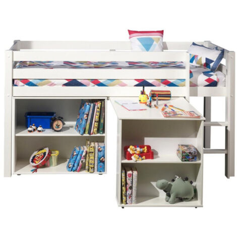 Pack - Lit Enfant Bureau & Bibliothèque "Pino" Blanc (1/2)