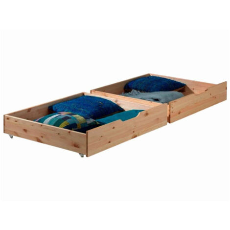 Lot de 2 Tiroirs de Lit "Pino" Naturel (1/2)