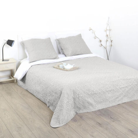 Atmosphera – Dessus de lit 240x260cm en lin – Ensemble avec 2 taies 60x60cm – Lavable à 30° – Motif arabesque élégant