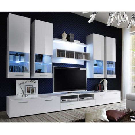 Meuble TV Mural Design "Dorade" 300cm Blanc (1/5)