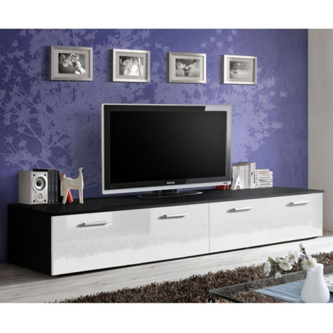 Meuble TV Design "Duo" 200cm Blanc & Noir (1/4)