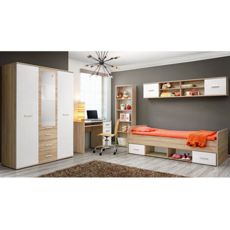 Chambre Complète Enfant 4P "Dino III" Chêne & Blanc