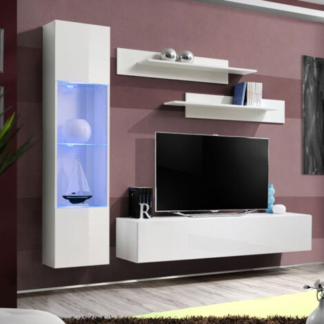 Ensemble Meuble TV Mural "Fly G3" 210cm Blanc (1/5)