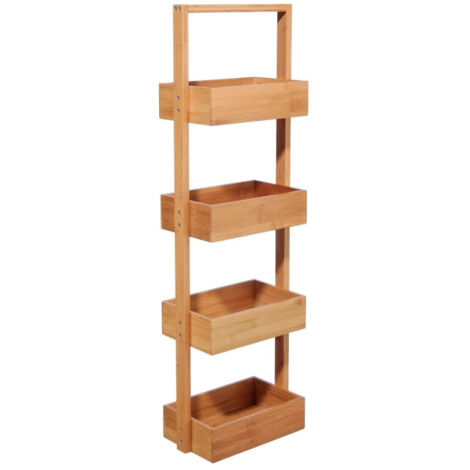 Five Simply Smart – Étagère salle de bain 4 niveaux en bambou 88cm – Rangement compact marron – Pour produits de toilette et accessoires (1/4)