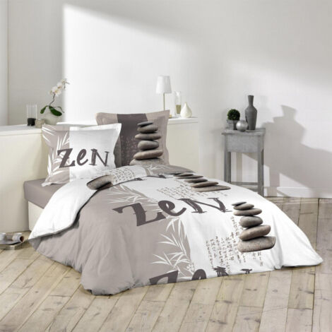 Parure de Lit 3 Pièces "Galets Zen" 240x220cm Taupe (1/4)
