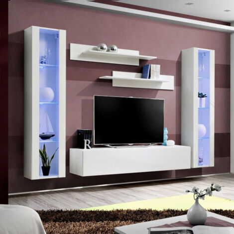 Ensemble Meuble TV Mural "Fly A2" 260cm Blanc (1/5)