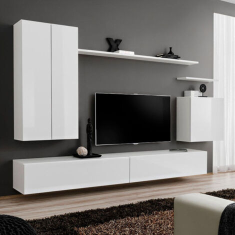 Meuble TV Mural Design "Switch II" 270cm Blanc (1/5)