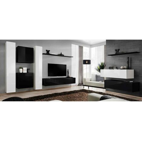 Paris Prix Meuble Tv Mural Design Switch Vi 330cm Blanc Noir