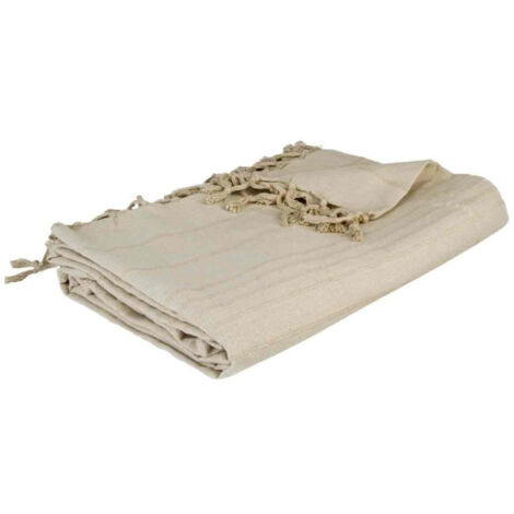 Atmosphera – Jeté de lit en coton 160x220cm – Couleur lin – À frange – Accessoire élégant pour chambre