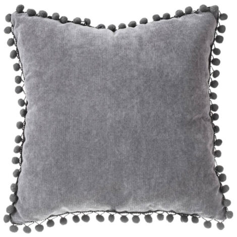 Coussin à Pompons "Jao" 40x40cm Gris Foncé
