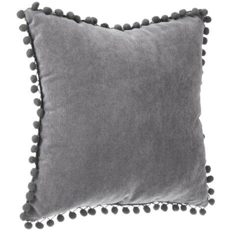 Coussin à Pompons "Jao" 40x40cm Gris Foncé