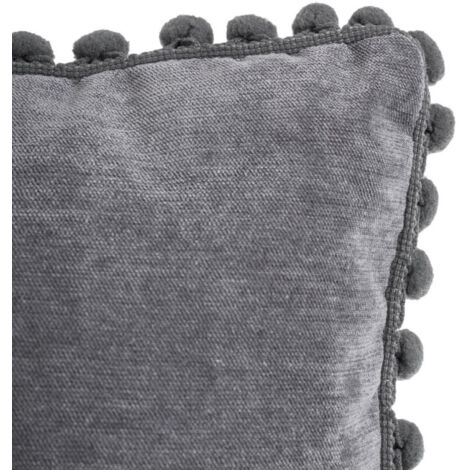 Coussin à Pompons "Jao" 40x40cm Gris Foncé
