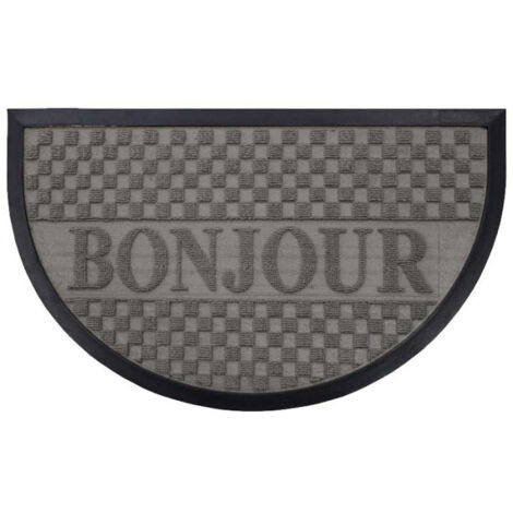 Tapis d'Entrée Demi-Lune "Bonjour" 45x75 cm Gris (1/3)