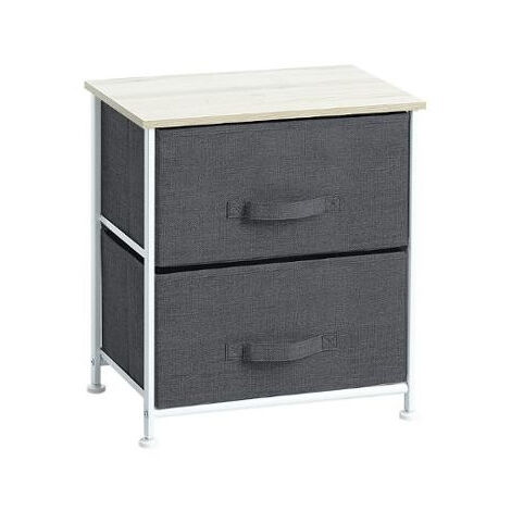 Table de Chevet 2 Tiroirs "Ubud" 51cm Gris Foncé (1/2)