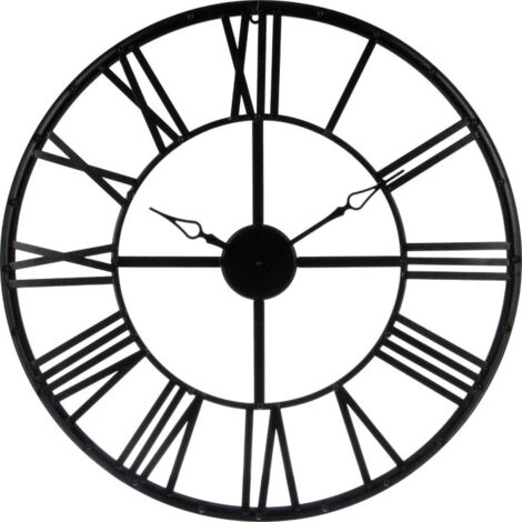 Atmosphera – Pendule murale métal vintage 70cm – Design rond noir – Finition élégante pour décoration intérieure – Fonctionne à piles