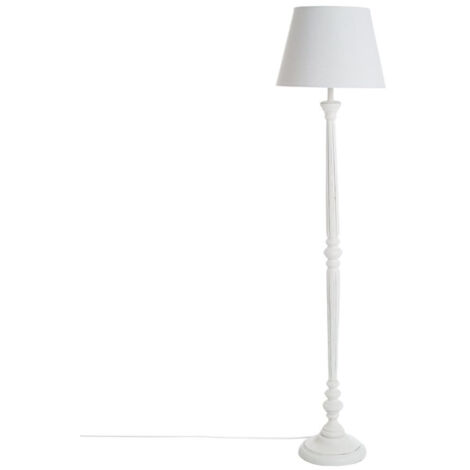 Atmosphera – Lampadaire en bois MDF 153cm – Abat-jour lin rond blanc – Éclairage moderne pour salon – Design léger et tendance
