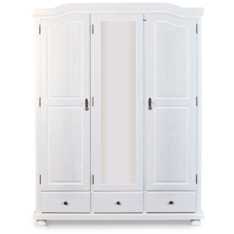 Armoire 3 Portes & 3 Tiroirs Bois "Izi" 198cm Blanc (1/5)