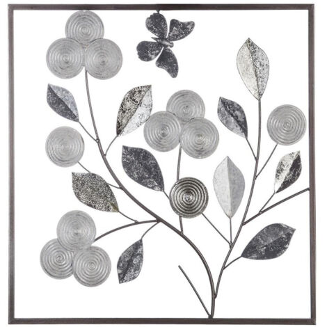 Atmosphera – Décoration murale en métal fleurs 50cm argent – Design floral moderne – Installation simple pour intérieur – Élément artistique décoratif (1/2)