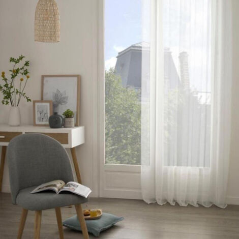 Atmosphera – Rideau voilage Moly 135x240cm blanc – Polyester léger – 8 œillets pour installation facile – Décoration moderne et lumineuse