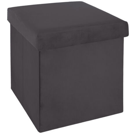 Pouf Pliant en Velours "Trend Tess" 38cm Gris Foncé (1/2)