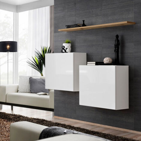 Lot de 2 Blocs & Étagère "Switch SBI" 130cm Blanc & Naturel (1/3)