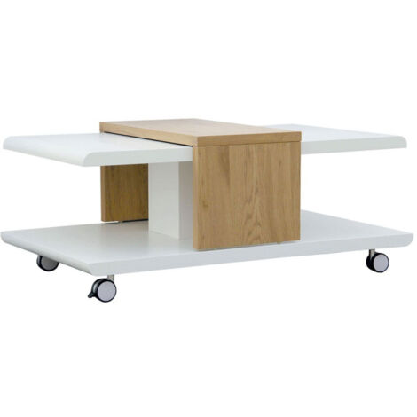 Table Basse Design "Yavor" 110cm Naturel & Blanc (1/5)