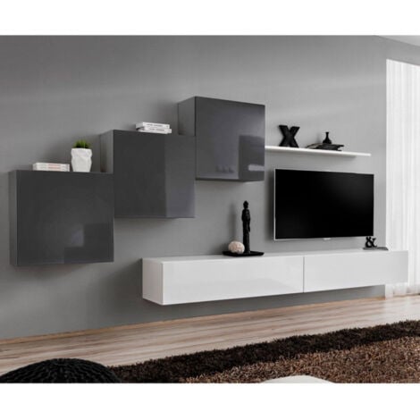 Paris Prix Meuble Tv Mural Design Switch X 330cm Gris Blanc