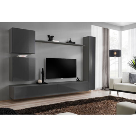 Paris Prix Meuble TV Mural Design Switch XIX 310cm Naturel & Gris