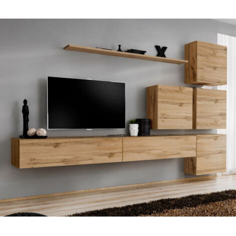Meuble TV Mural Design "Switch IX" 310cm Naturel (1/4)