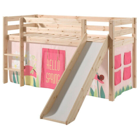 Lit Enfant Avec Toboggan "Pino Spring" 90x200cm Naturel (1/2)
