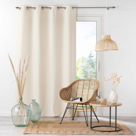 Paris Prix – Rideau à œillets naturel 140x260cm – Polyester durable – Design uni pour décoration moderne – Fixation à œillets ronds
