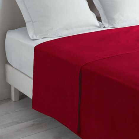 drap housse 160x200 pour lit 2 places rouge coquelicot