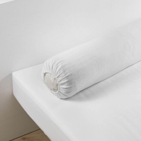 Paris Prix – Protège traversin 45x145cm en pur coton molletonné – Lavable en machine – Couleur blanc pour literie confortable