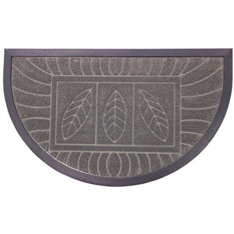 Tapis d'Entrée Demi-Lune "Feuilles" 45x75cm Gris (1/3)