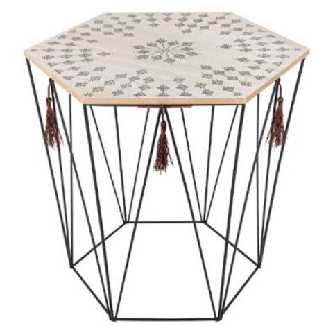 Table à Café Octogonale en Métal "Etnik" 40cm Noir (1/3)
