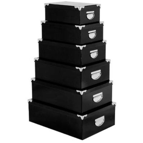 Set de 6 Boîtes de Rangement "Uni" 48cm Noir (1/4)