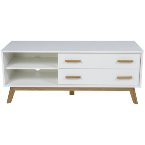 Meuble TV Design "Kensal" 130cm Chêne & Blanc (1/4)