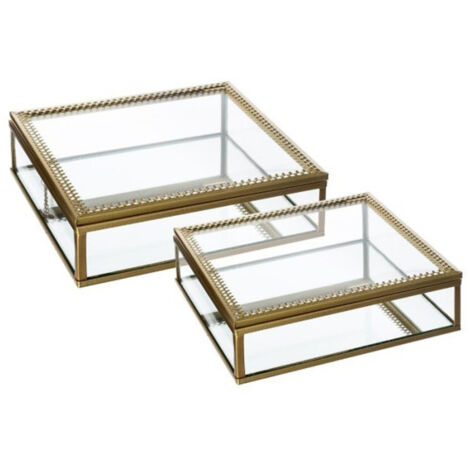 Lot de 2 Boîtes à Bijoux en Verre "Stylish" 18cm Or (1/5)