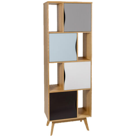 Bibliothèque Design "Avon" 191cm Chêne & Bleu (1/5)