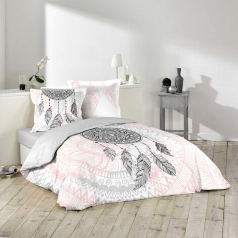 Paris Prix – Parure de lit 3 pièces rose en pur coton 200x200cm – Housse de couette 200x200cm – Taies d'oreiller 63x63cm – Entretien facile