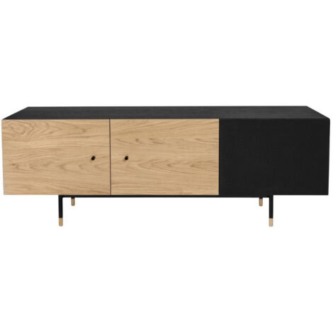 Meuble TV 3 Portes "Jugend" 150cm Chêne & Noir (1/5)