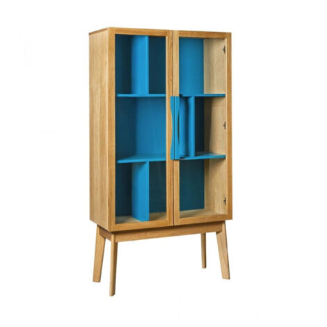 Bibliothèque Vitrine "Avon" 165cm Chêne & Bleu (1/4)