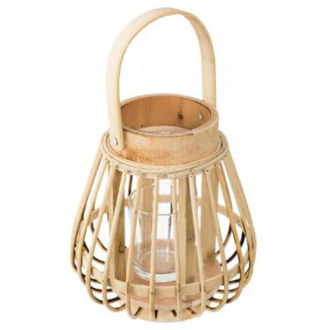Atmosphera – Lanterne portative en bambou 16cm – Design naturel – Pour bougie – Décoration intérieure et extérieure
