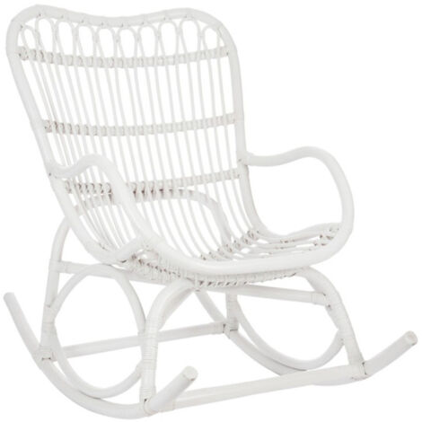 Fauteuil à Bascule en Rotin "Washington" 93cm Blanc (1/5)