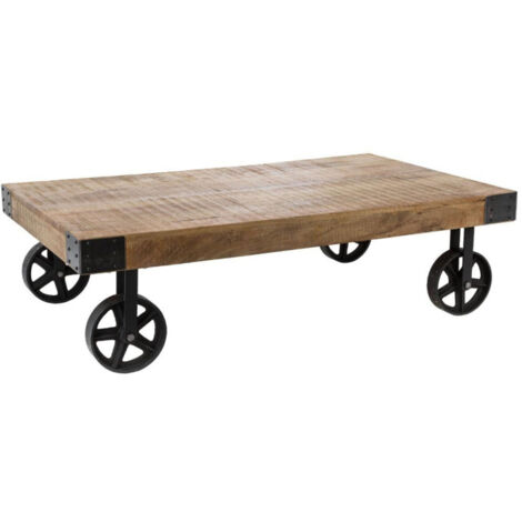 Atmosphera – Table basse fixe en manguier et fer 117cm – Vintage avec roulettes – Facile d'entretien – Dimensions L. 117 x l. 70 x H. 34 cm (1/4)